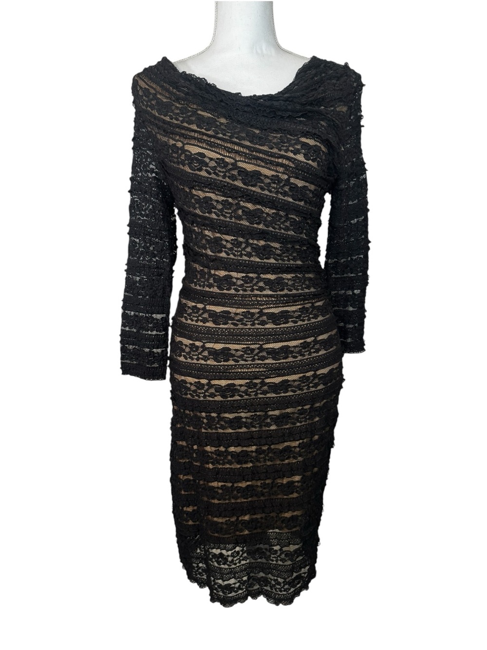 Max Edition Black Stretch Lace Bodycon Sheath Dress Midi-Size M